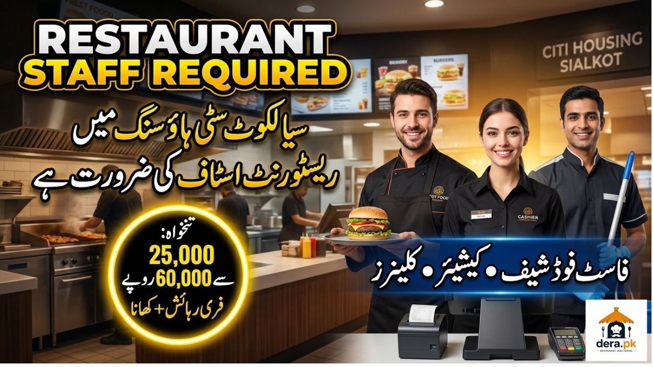 Restaurant Jobs in Sialkot Citi Housing GreenO Bite Chef Cashier Cleaner Hiring Poster