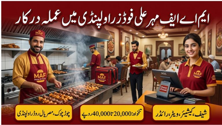 MAF Mehar Ali Foods Rawalpindi Restaurant Staff Hiring Banner Chefs Cashier Waiter Dishwasher Rider