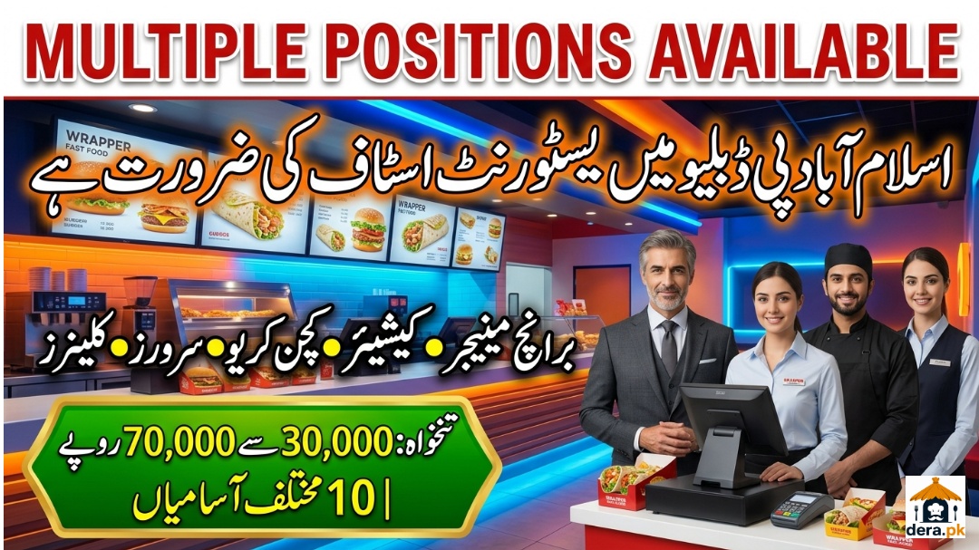 Restaurant Staff Jobs in Islamabad PWD Wrap Lab Manager Cashier Kitchen Crew Hiring Poster