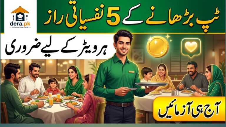 مسکراتا ہوا ویٹر کسٹمر کو خوش اخلاقی سے سروس دیتے ہوئے اور ٹپ حاصل کرتے ہوئے