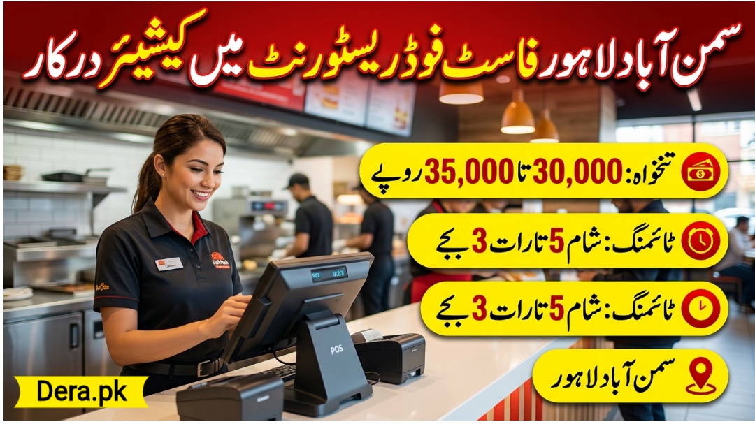 Fast Food Cashier Jobs in Samanabad Lahore Restaurant Hiring Banner