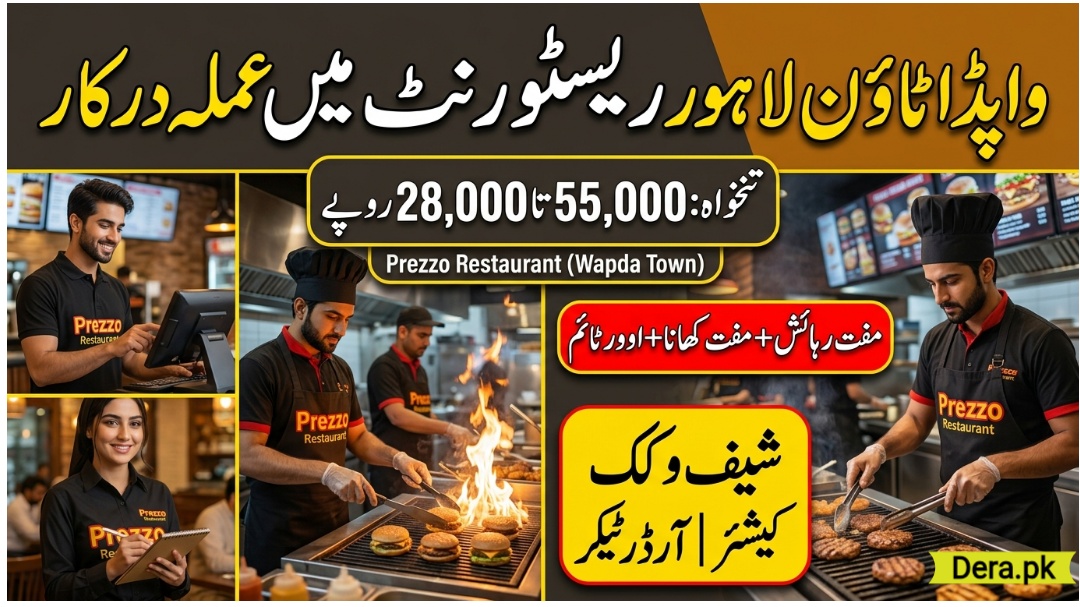 Prezzo Restaurant Wapda Town Lahore Fast Food Chef Cook Cashier and Order Taker Staff Hiring Banner