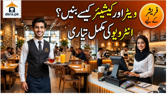 ریسٹورنٹ میں ویٹر اور کیشیئر کی نوکری کے انٹرویو کی تیاری کرتے ہوئے امیدوار