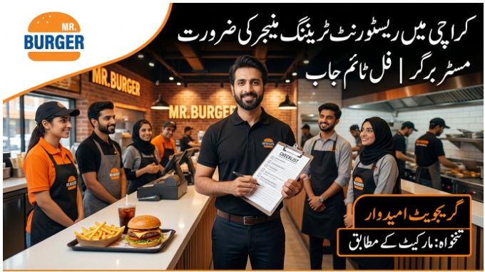 Restaurant Training Manager Jobs in Karachi Mr. Burger hiring flyer for full-time training manager